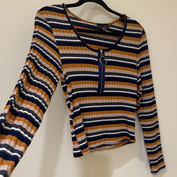 Discreet Women's Long Sleeve Crop Striped Top -Women’s cropped blouse XL Stretch - Picture 3 of 8